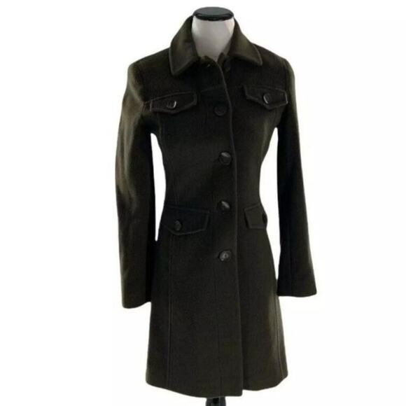 Via Spiga Long Coat Womens 0 Wool Blend Military Style Button Front Mid Thigh - Picture 1 of 9